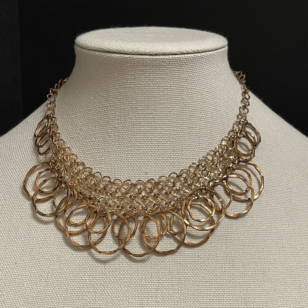 Princess Chain Ring Link VOLM Vintage Gold Tone Bib Necklace